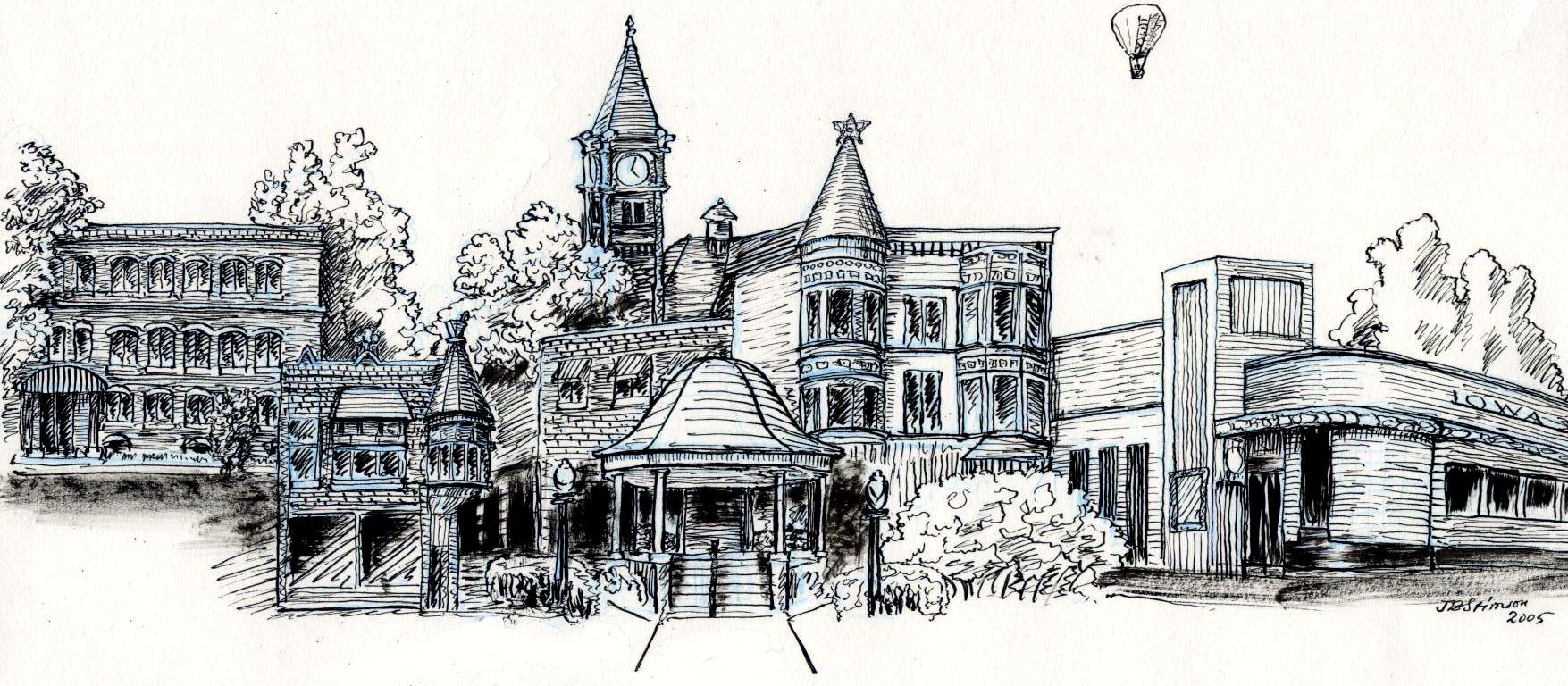 John Stimson's drawing of the Square in Fairfield, Iowa